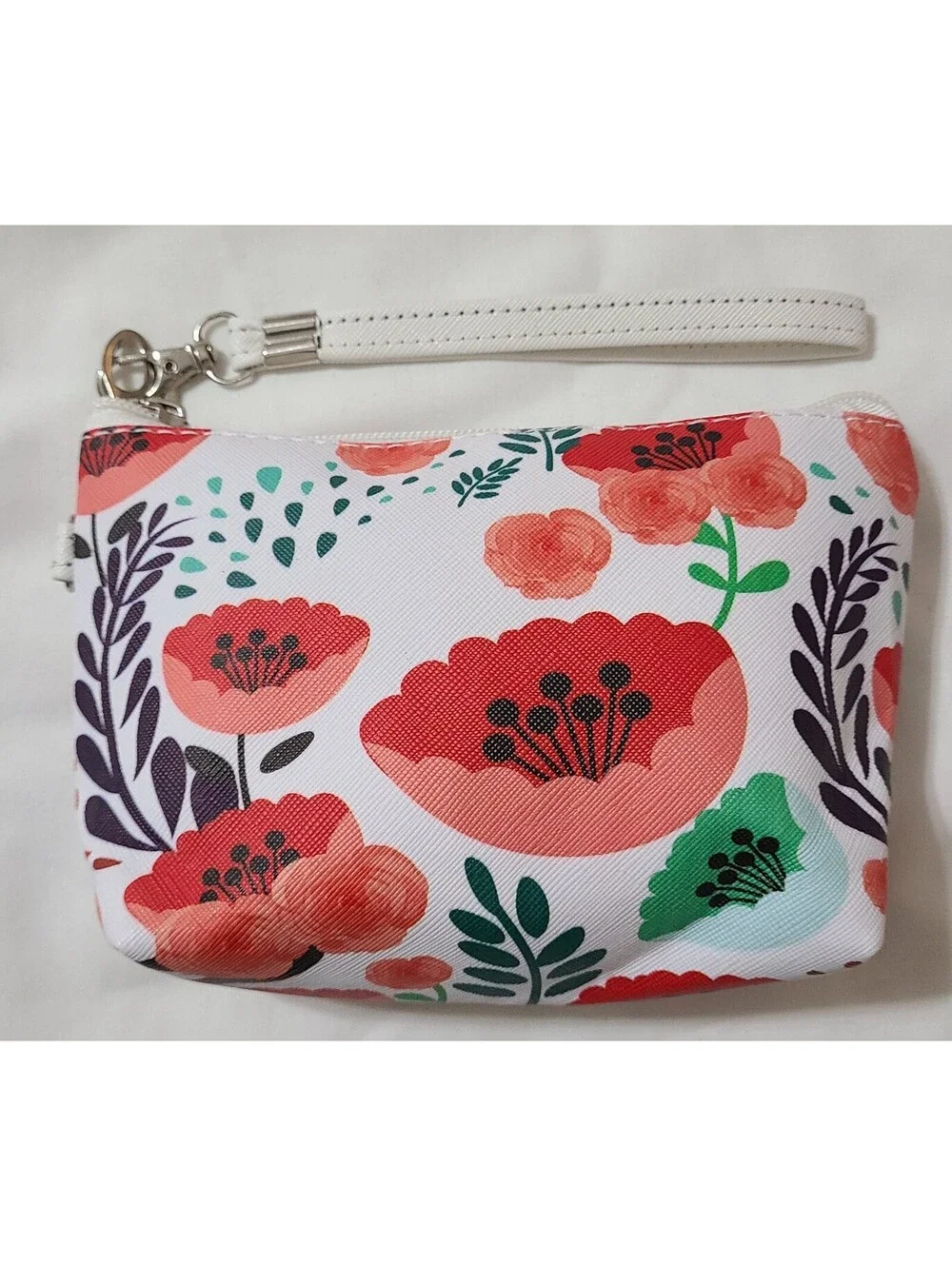 Poppy Flower Design Makeup Cosmetic Bag Womens Sz Small Multicolor Travel Pouch